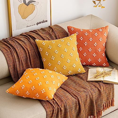 EMEMA Fall Mustard Yellow Decorative Throw Pillow Covers Rhombic Jacquard Pillowcase Cushion Case Square for Couch Sofa Bed Living Room Bedroom Set of 2, 18x18 Inch - color: Mustard Yellow, size: 18" x 18" (Pack of 2)