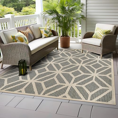 Rugshop Blue Contemporary Geometric Indoor/Outdoor Area Rug — Hose Washable for Dining Room, Kitchen and Office, 6'6" x 6'6" Square - size: 6'6" x 6'6" (Rectangular)