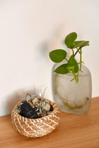 Set of 3 Round Handmade Seagrass Woven Basket with Lid – Handwoven Natural Box Storage for Accessories, Candy, Home Decor, Plant Pot, Vintage Jar Bathroom Kitchen - Elegant Design Bin (Style 4)