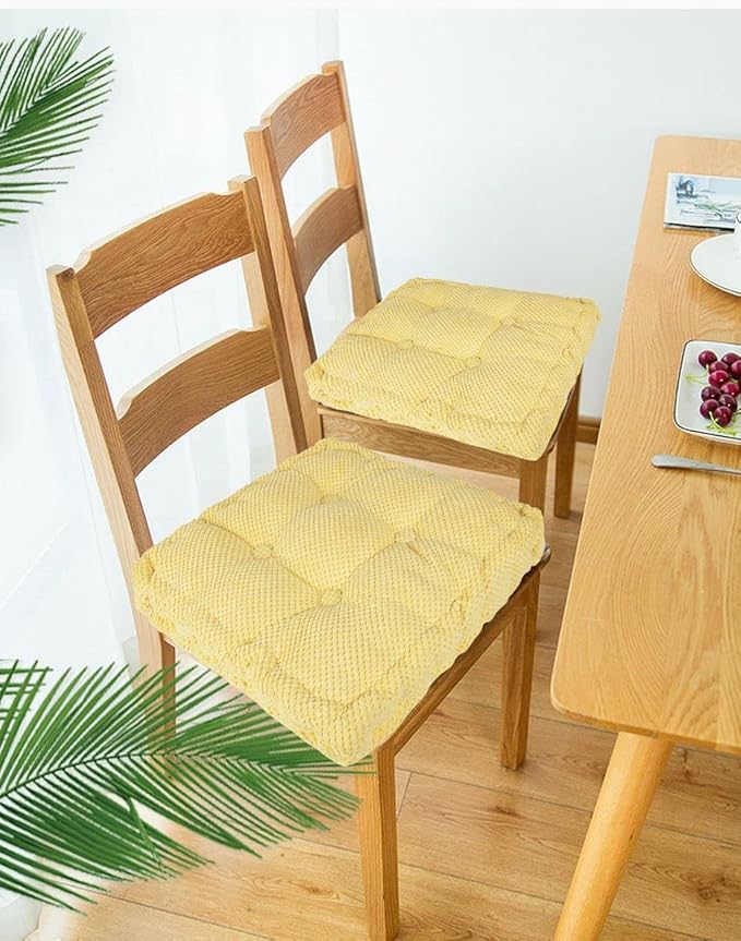 ChezMax Floor Pillow & Cushion, Large Meditation Chair Cushions, Thick Square Seat Pad, Soft Velvet Tufted Seating Pouf for Indoor/Outdoor Yoga Bench Rocking Chair Room Tatami Sofa, Yellow 20" x 20"