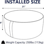 Indoor/Outdoor Inflatable Ottoman D21 x H9 inch, Round Footstool Inflatable Foot Rest Ottoman with Handle, Portable Ottomans Pouf for Patio, Garden, Camping, Home, Cabana Black