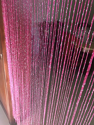 1x2 M Door String Curtain Rare Flat Thread Fringe Panel Room Divider Cute Strip Tassel for Wedding Coffee House Restaurant Parts - color: Rose Red