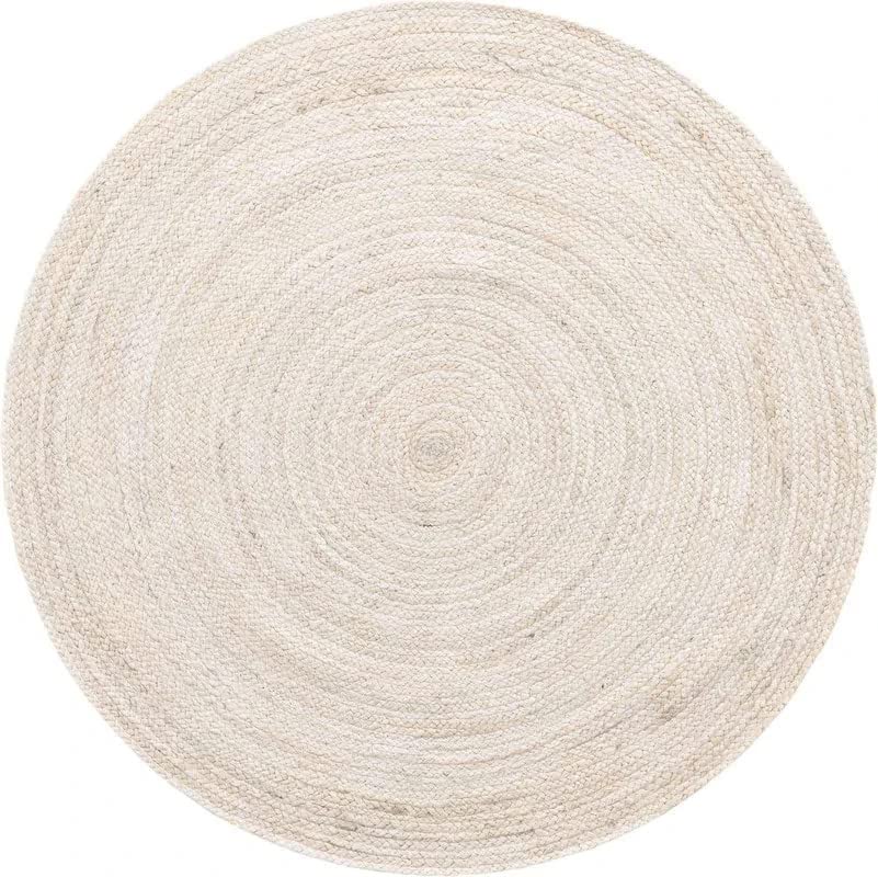 Handmade Natural Fiber Round Collection 2' Round Natural Handmade Boho Charm Farmhouse Jute Area Rug (White) - color: White