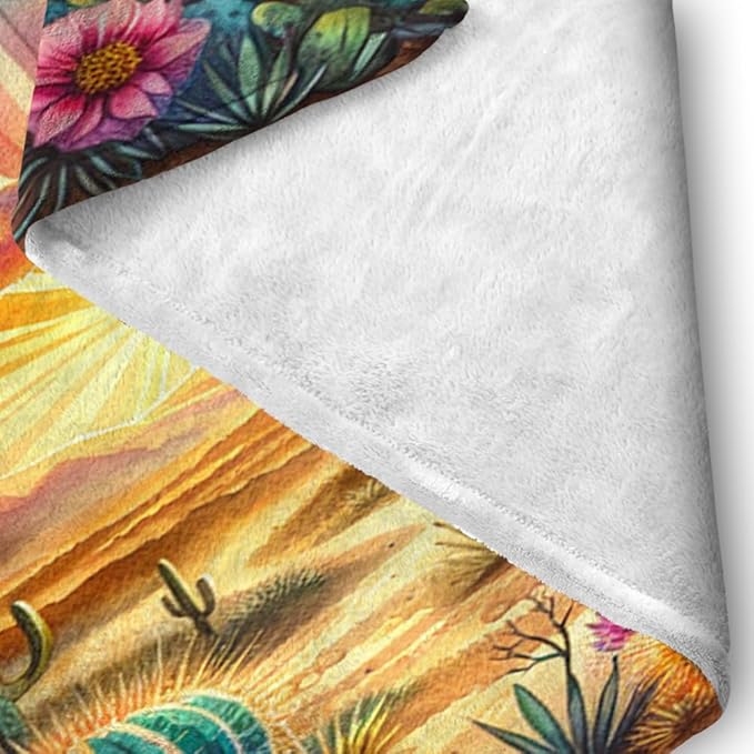 Desert Sunset Throw Blanket Cactus Fleece Throw Blanket for Sofa Couch Bed Desert Sunset Scenery Plush Blanket Ultra Soft Decor Boho Natural Theme Fuzzy Blanket Baby Soft 40"x50"