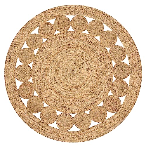 Savi Home Jute Area Rug Handwoven- 4 feet Round- Natural Beige - Rustic Vintage Beige Braided Reversible Jute Rug- Eco Friendly Rugs for Farmhouse, Bedroom, Kitchen, Living Room - color: Natural, size: 4" (Round)