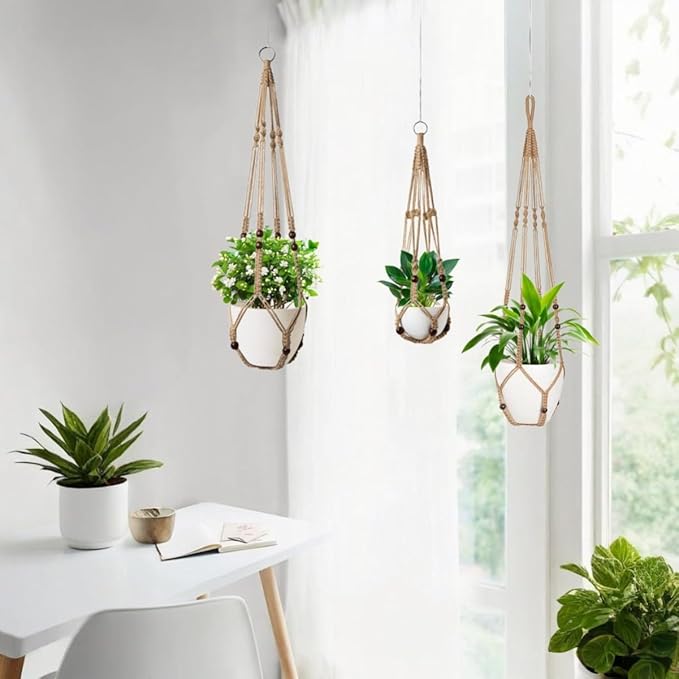 1 Pack Macrame Plant Hanger,Hanging Plant Holder, Boho Home Decor Hanging Basket with Wood Beads,Hanging Planters for Indoor Plants,Plant Hanger Indoor 43" Brown (POTS NOT Included)
