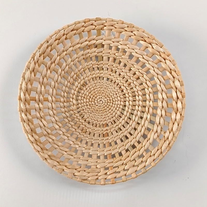 Boho Wall Basket Decor Bulrush Woven Basket Wall Decor Boho Rattan Wall Art Farmhouse Wall Hanging Basket Rustic Handmade Round Wall Decor for Home Kitchen (Beige, 11.8 Inch) - size: 11.8"
