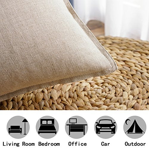 Jeanerlor Cotton Linen Soild Decorative Yellow 12"x20" Lumbar Throw Pillow Case Cushion Cover with Twin Needles Stitch on Edge for Coffee Shop/Bar/Balcony (30 x 50cm) - color: Light Linen, size: 20" x 12" (Pack of 1)
