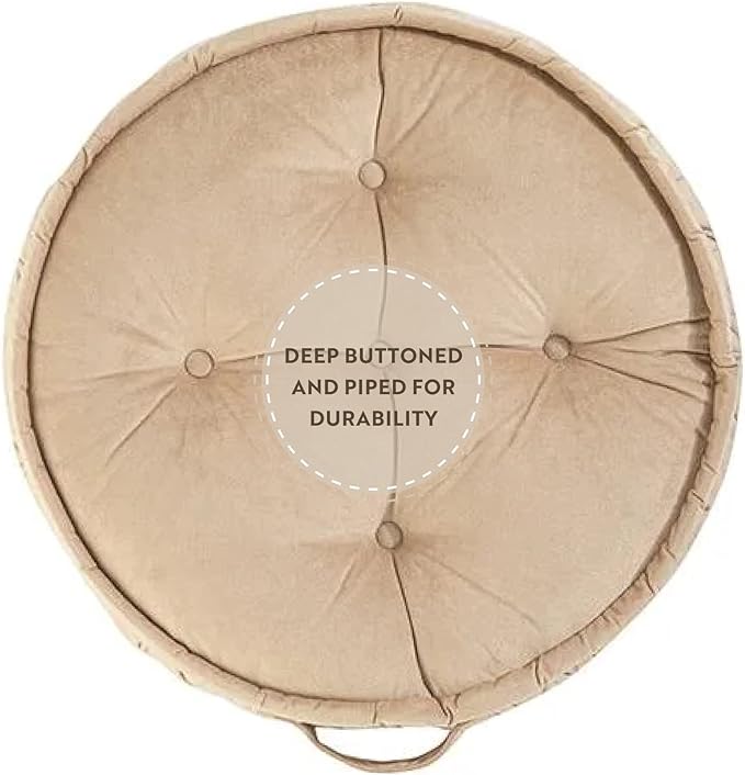 English Home Floor Pillow, Round Boho Floor Pillow, Thick Quilted Seat Cushion, Cat and Dog Bed, Comfortable Floor Cushions for Adults, Soft Meditation Cushion, Bench Cushion, Beige, 22" 5" Inch
