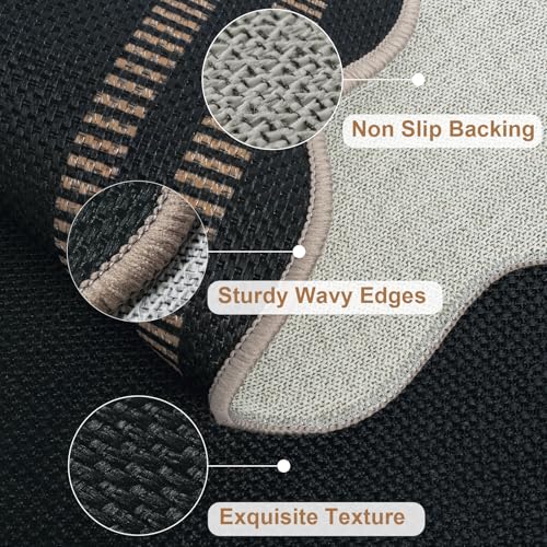 Easy Jute Outdoor Mats for Front Door, 2x3 Small Washable Kitchen Rugs, Farmhouse Black Throw Rug Non Slip Indoor Outdoor Carpet for Porch Entryway Foyer - color: Black Geometric-2, size: 2'x3' (Rectangular)