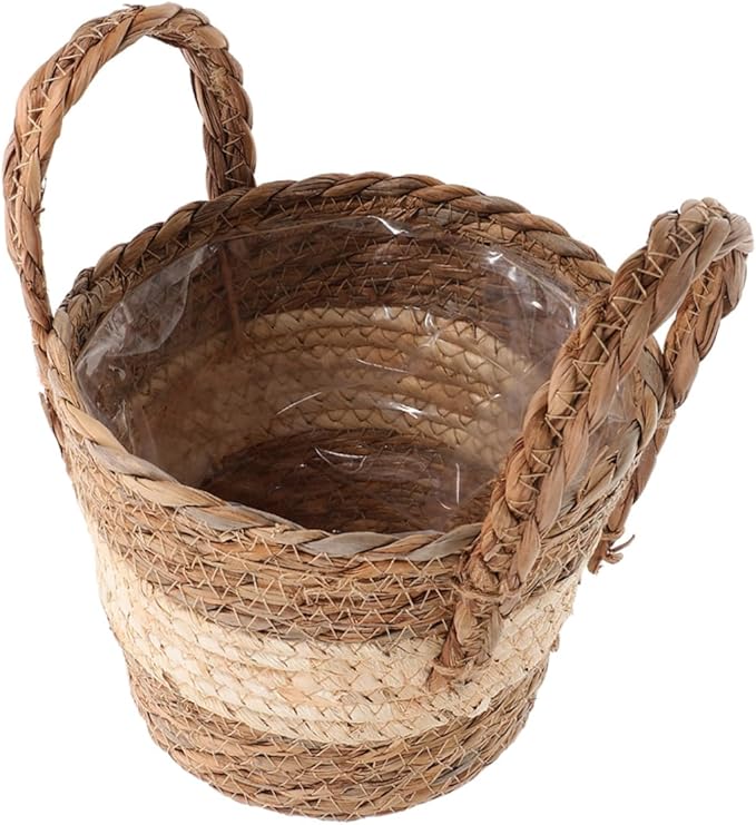Hemoton Seagrass Planter Basket Faux Rattan Flower Pot for Plants Decorative Storage Hamper for Rustic Boho Style Versatile Plant Container