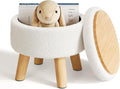 Small Ottoman Footrest, White Boucle Foot Stool, Round Pouf Ottoman with Storage, Teddy Velvet Foot Rest for Couch, Living Room, Nursery, Small Coffee Table Ottomans Stool