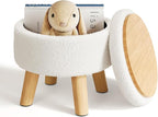 Small Ottoman Footrest, White Boucle Foot Stool, Round Pouf Ottoman with Storage, Teddy Velvet Foot Rest for Couch, Living Room, Nursery, Small Coffee Table Ottomans Stool