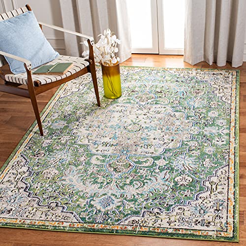 SAFAVIEH Madison Collection Accent Rug - 3' x 5', Green & Turquoise, Medallion Distressed Design, Non-Shedding & Easy Care, Ideal for High Traffic Areas in Entryway, Living Room, Bedroom (MAD447Y) - color: Green/Turquoise, size: 3' x 5' (Rectangular)