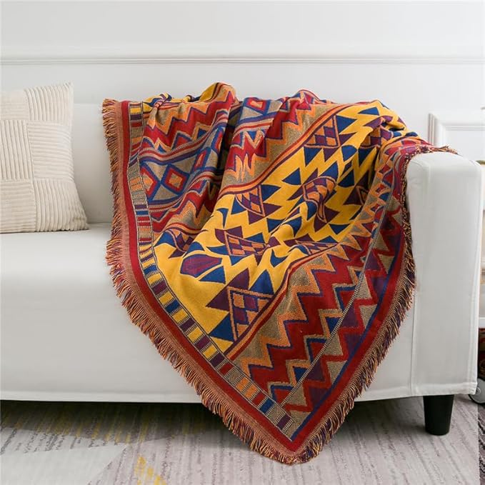 Boho Throw Blankets Reversible Woven Blankets Cover Hippie for Couch Bed Recliner Sofa Bohemian Tapestry Colorful Furniture Protector Cover for Home Décor, Astrology, Double Side, 70"x90"