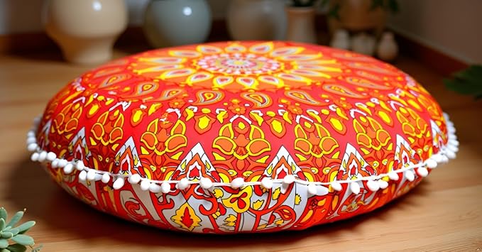 Large Round seat Floor Cushion Chair Ottoman Cover Pouf Pillow Meditation Floor Cushions for Adults Seating pouffe Ottoman Throw Covers Craft Room Furniture for Sitting Cover 22 Inches (Orange)