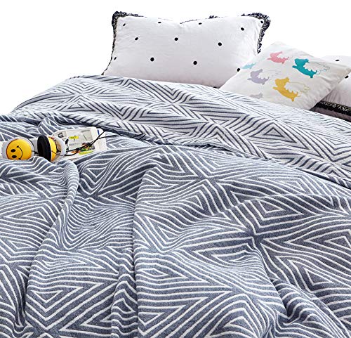 MEJU Blue Striped Checks Triange Muslin Reversible Throw Blanket for Bed Sofa Couch 100% Combed Cotton 3 Layer Soft Warm Quick Dry Throw Blanket Bedspread Bed Coverlet Sheet Full Queen 80 in X 90 in - color: Check2 Blue, size: F/Q 80 in x 90 in