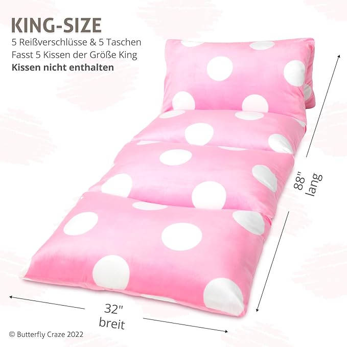 Butterfly Craze Floor Pillow Case, Mattress Bed Lounger Cover, Polka Pink, King Size - Cozy Seating Solution for Kids & Adults, Recliner Cushion, Perfect for Reading, TV Time (Pillow Not Included)