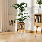 2Pcs Rattan Plant Stand Indoor Planter: Handmade Boho Wricker Plant Stand - Large Floor Planter Riser Mid Century Plant Holder for Flower Pots