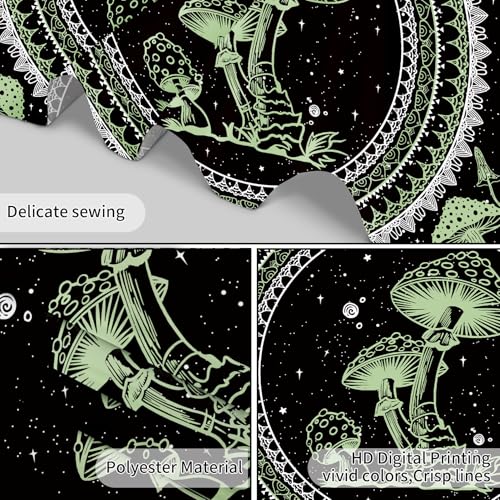 SCECALA Green Mushroom Tapestry Boho Mandala Pattern with Green Mushroom Wall Tapestry Black and White Star Wall Hanging for Bedroom Living Room Teen Dorm Party Home Decor 60x40 Inch - color: Green, size: 40"L x 60"W