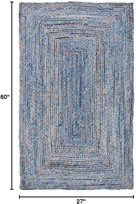 SAFAVIEH Cape Cod Collection Area Rug - 2'3" x 5', Blue & Natural Brown, Handmade Jute & Cotton, Woven Braided Design (CAP202M)