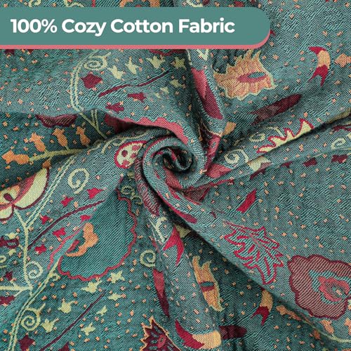 Boho Fall Throw Blanket for Bed,100% Ultra Cotton Soft Breathable Bed Throw Floral Printed Farmhouse Decor Rustic Bed Throws for Couch Sofa Quilt 80" x 90" - color: Green Peacock Tail, size: 80"x90"