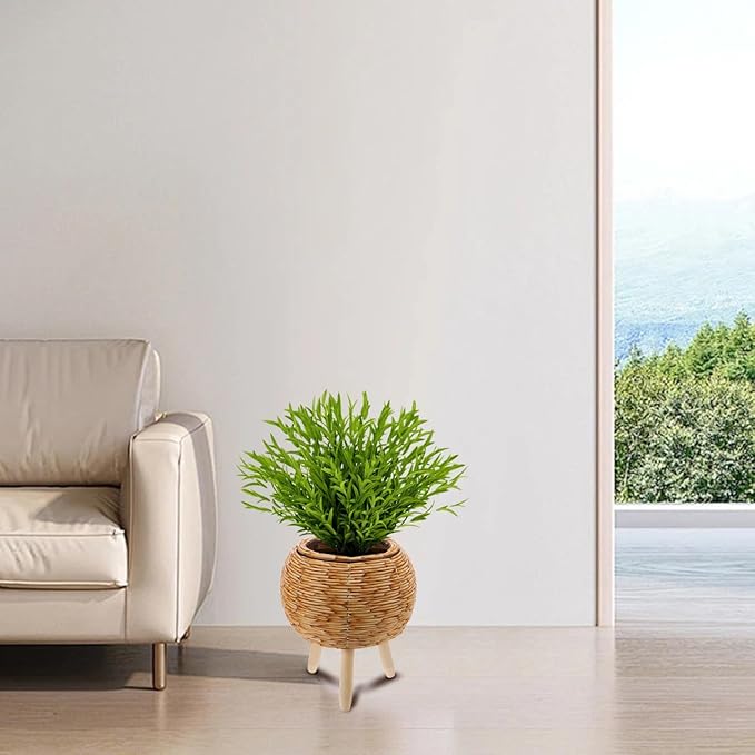Home Woven Rattan Plant Basket Plant Pot Rack for Indoor and Outdoor Use Stylish Flower Pot Stand for Living Room Balcony and Garden Decor