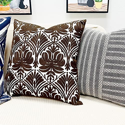 Slow Cow Embroidery Decorative Throw Pillow Cover Brown Invisible Zipper Cushion Cover 18x18 Inches - color: Brown Rose, size: 18" x 18" (Pack of 1)