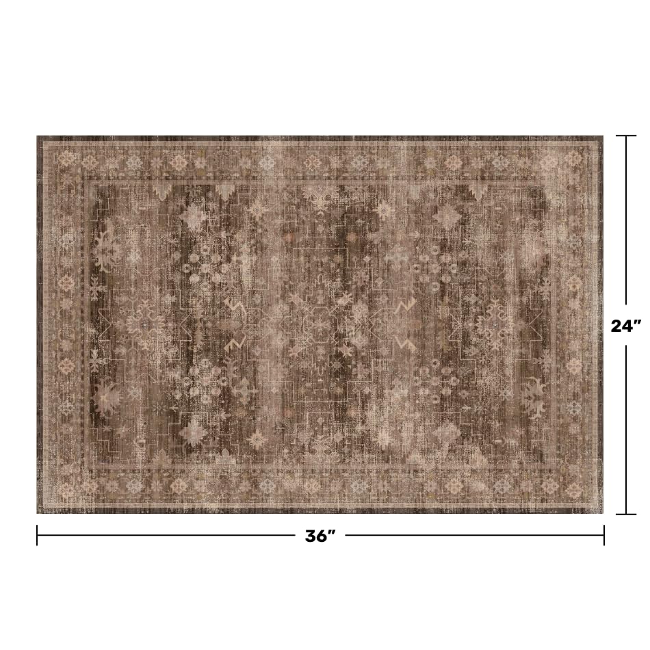 Boho Taupe Brown 2x3 Entryway Rug - Modern Vintage Traditional Eclectic Oriental Neutral, Washable Low Pile Non-Slip Small Throw Area Rugs for Door Mat Indoor Entrance, Kitchen, Bathroom - color: Brown, size: 2' x 3' (Rectangular)