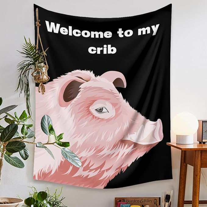 Welcome To My Crib Tapestry 36x48 Inches Funky Meme Funny Tapestry for Bedroom Vertical Fun Black Wall Tapestries Wall Hanging Arts Cute Posters for Bedroom Teens Kids Room Decoration Christmas Gifts