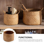 Ciieeo Japanese Style Woven Storage Basket Handles Handcrafted Decorative Organizer for Cosmetics Flower Arrangement or Nursery Natural Grass Weave for Home Decor