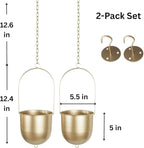 Shineloha 2 Pack Metal Hanging Planters for Indoor Outdoor, with 5.5 Pot, Gold Hanging Planters | Gold Plant Hanger, Brass Plant Hangers. NO Plant incld.