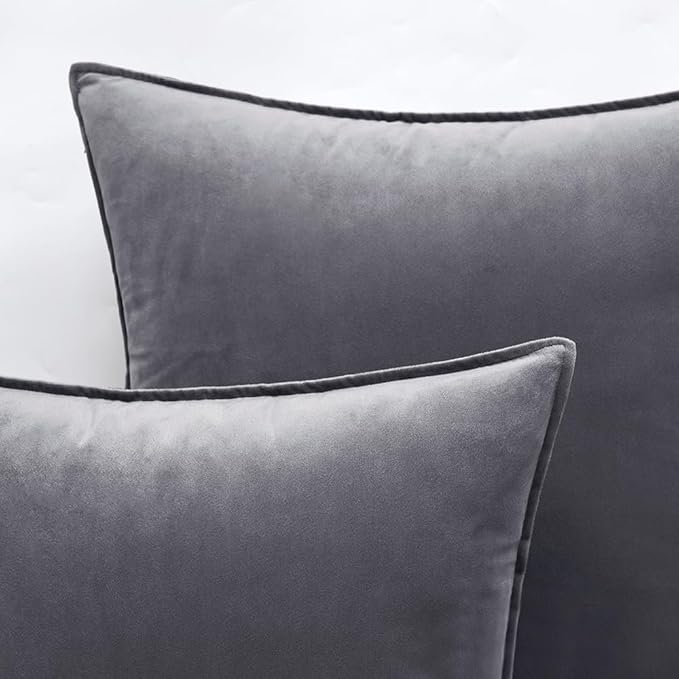 MIULEE Dark Grey Velvet Throw Pillow Covers 20x20 Soft Decorative Solid Square Cushion Cases Pack of 2 Modern Luxury Home Decor for Couch, Sofa, Bedroom