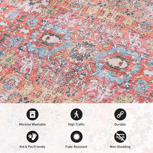 Rugshop Multi Transitional Distressed Area Rug — Machine Washable & Non‑Slip, 4' X 6' for Living Room, Bedroom and Home Office - size: 4' x 6' (Rectangular)