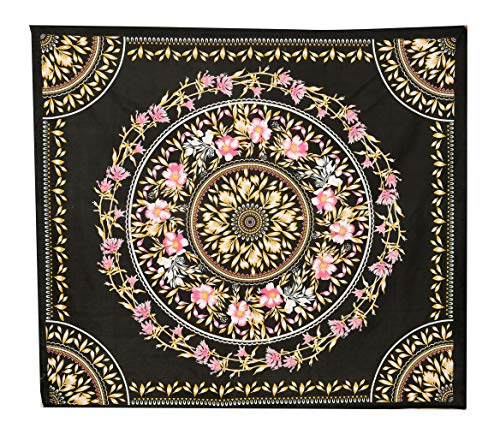 ANJANIYA Floral Wall Hanging - Indian Mandala Tapestry for Dorm Decor - Psychedelic Hippie Boho Art (Black, 30"X40") - color: Black, size: 40"L x 30"W