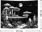 Yuiqear Black and White Mushroom Tapestry Fantasy Plant Floral Tapestries Moon Star Tapestries Starry Sky Tapestry Wall Hanging for Bedroom Decor