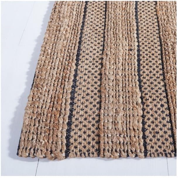 SAFAVIEH Natural Fiber Collection Area Rug - 6'6" Square, Black & Natural, Handmade Boho Farmhouse Rustic Jute & Cotton, Ideal for High Traffic Areas in Living Room, Bedroom (NFB654Z)