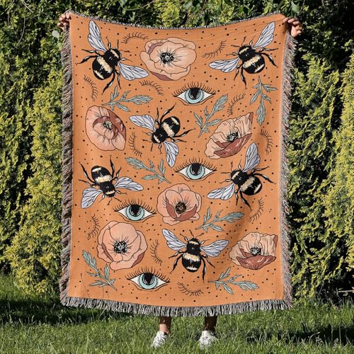 Boho Throw Blanket Colorful Cotton Blanket Retro Bohemian Tapestry Reversible Hippie Sheets Room Decor - color: Orange
