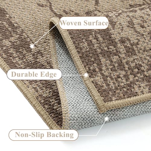 2.6x8 Easy Jute Runner Rug Washable Brown Floral Hallway Outdoor Rug for Patio Lightweight Non Slip No Sheding Carpet Entryway Doormat Bathroom Backyard Porch Kitchen - color: Floral | Brown, size: 2.6'x8'