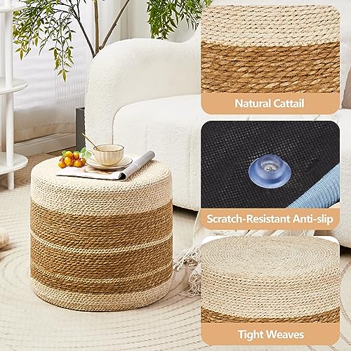 Wimarsbon 18'' Ottoman Pouf, Natural Braided Poof, Rustic Handweave Lounge Pouffe, Boho Footrest Stool for Bedroom, Accent Table or Seat for Living Room - color: 18inch Natural Cattail + Natural Corn Husk
