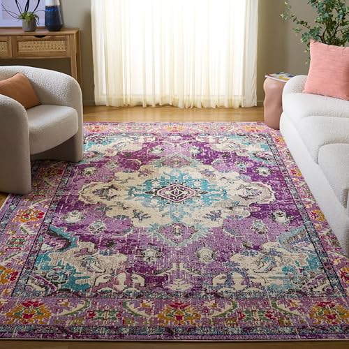 SAFAVIEH Monaco Collection Area Rug - 2'2" x 4', Violet & Light Blue, Non-Shedding & Easy to Clean, Distressed Medallion Design, Ideal for Front Door, Kitchen, Entryway, Accent Space (MNC243L) - color: Violet/Light Blue, size: 2'2" x 4' (Rectangular)