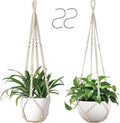 2 Pack Macrame Plant Hanger 36 Inch, Ivory Hanging Planter Holder with Wood Beads & No Tassels,Larg Hanging Baskets Indoor Outdoor Boho Home Decor for Flower Pots (2 Hooks Included)