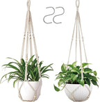 2 Pack Macrame Plant Hanger 36 Inch, Ivory Hanging Planter Holder with Wood Beads & No Tassels,Larg Hanging Baskets Indoor Outdoor Boho Home Decor for Flower Pots (2 Hooks Included)