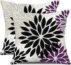 DFXSZ Black Purple Flower Pillow Covers 20x20 Inch Set of 2 Outdoor Throw Pillows Outdoor Waterproof Decor for Living Room Sofa Patio Funiture Garden Floral Polyester Pillow Covers 002Q20