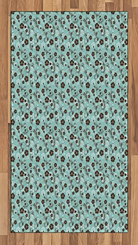 Lunarable Vintage Area Rug, Nostalgic Flower Composition with Swirls Curves Petal and Foliage Silhouettes, Flat Woven Accent Rug for Living Room Bedroom Dining Room, 2' 6" x 5', Turquoise Brown