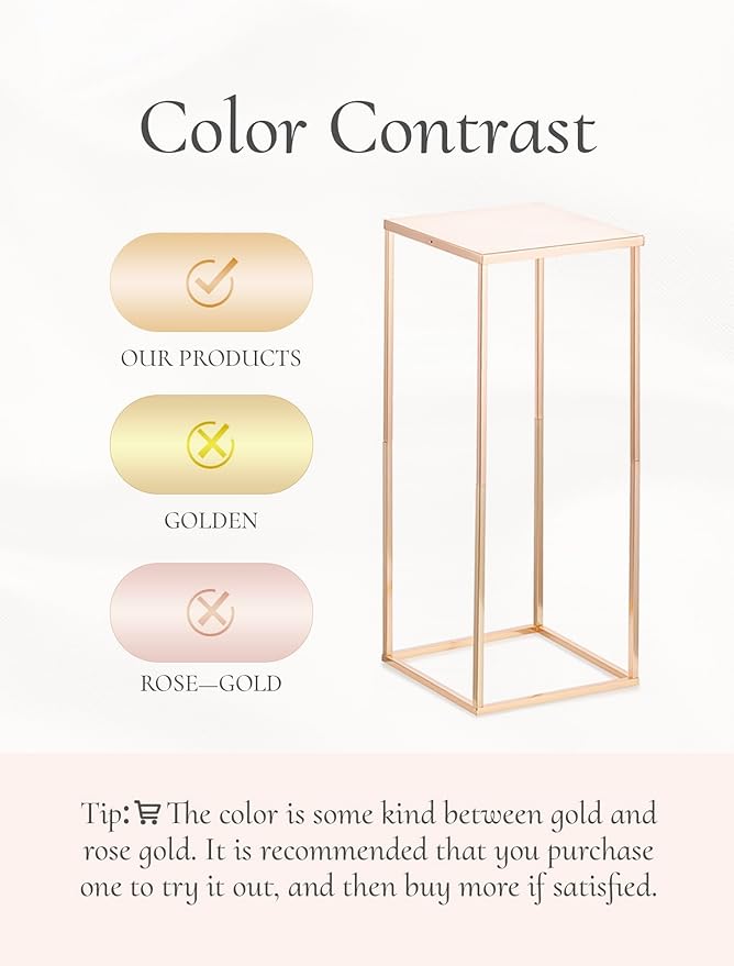 Gold Stand Wedding Centerpieces for Tables - 23.6in Tall Vases for Centerpieces, 2 Pcs Metal Column Flower Stand, Rectangular Flower Display Rack, Wedding Decorations for Tables, Party, Events, Home