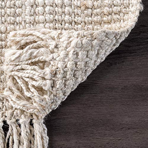 Nuloom Daniela Off-White, 6' Square, Handmade, Jute, Tassel, Soft and Textured, High Traffic, Stain Resistant, Easy Clean, Durable Area Rug for Bedroom, Living Room, Dining Space, Foyer, Entryway - color: Off White, size: 6' x 6' (Rectangular)