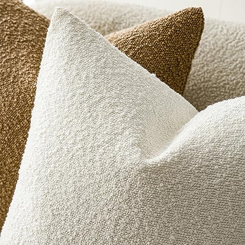 Foindtower Set of 2, Decorative Textured Boucle Throw Pillow Covers Accent Solid Pillow Cases Neutral Soft Cozy Couch Cushion Case for Chair Sofa Bedroom Living Room Home Decor 16 x 16 Inch White - color: White, size: 16" x 16" (Pack of 2)