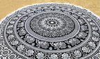 Round tapestry Indian Mandala Roundie Beach Throw Tapestry Hippy Boho Gypsy Cotton Tablecloth Beach Towel, Round Yoga Mat (42 Inches, Black And WHite) - color: Black And WHite, size: 42"L x 42"W