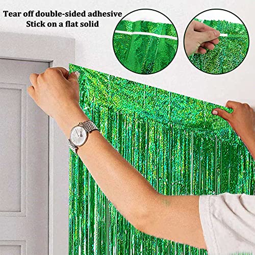 4 Pack Green Foil Fringe Curtain Backdrop, 3.28Ft x 8.2Ft Metallic Tinsel Foil Fringe Streamer Curtains for Photo Booth Props Decor Party Supplies - color: Green
